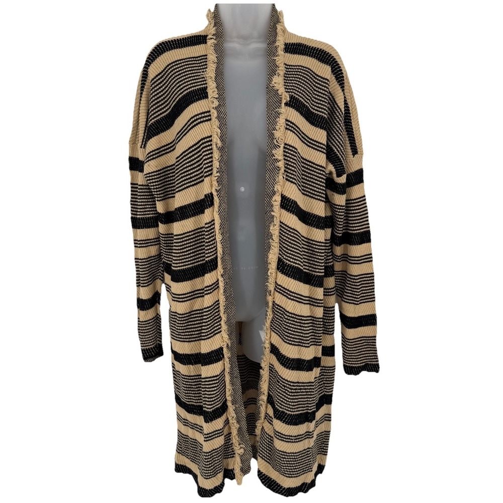 Lauren Ralph Lauren Sz L Linen/Cotton Striped Knit Long Cardigan‎ Fringe Western - Picture 2 of 9
